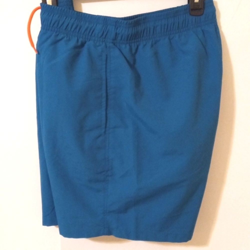 TEAL ORANGE DRAWSTRING THREE POCKETS MESH LINED SWIM TRUNKS SIZE LARGE NWT